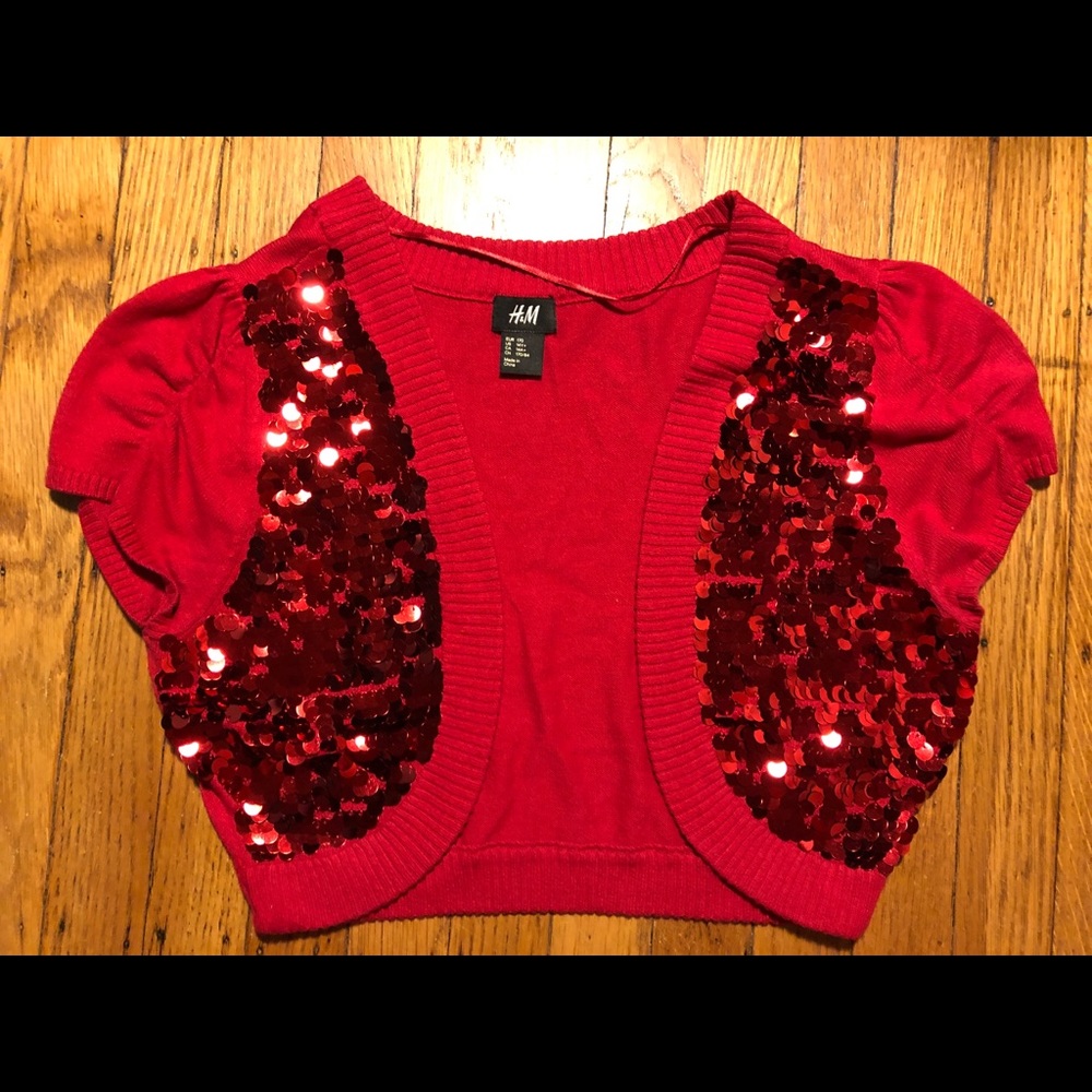 H & M red sparkle shrug